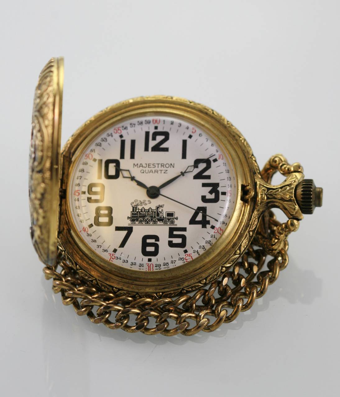 Majestron Watch Mens Pocket White Stainless Silver Gold Water Resistant